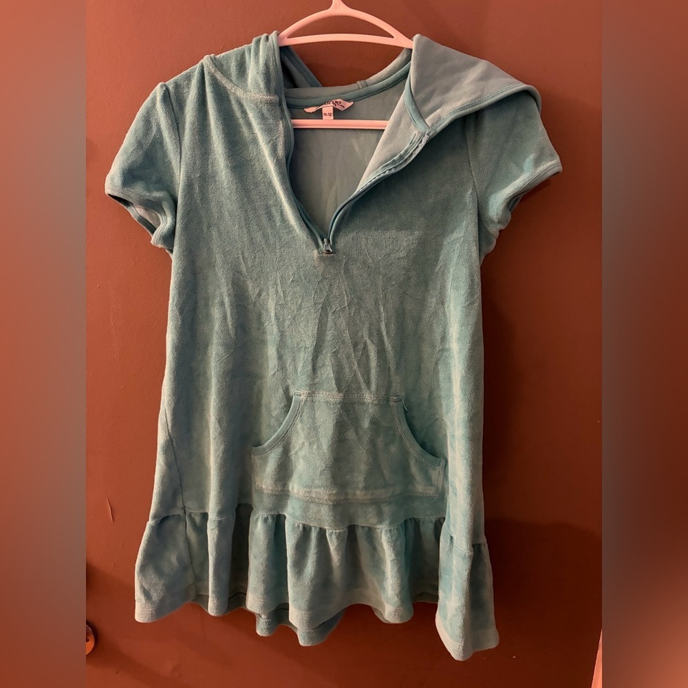Y2K Teal Hooded Short Sleeve top towel